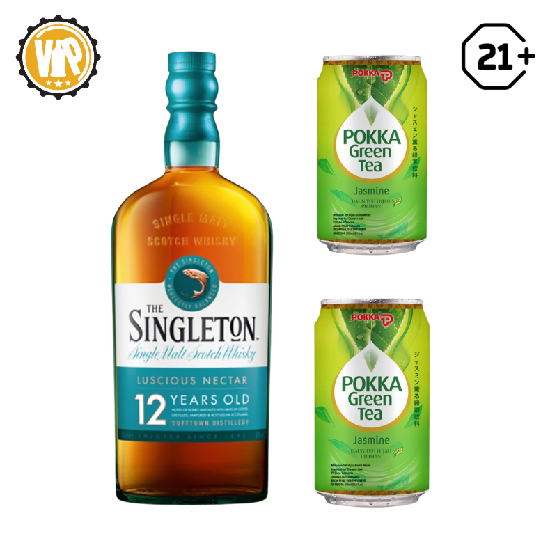 Bundles The Singleton Luscious Nectar 12 YO Single Malt Scotch Whisky 750ml + 2 Pokka Green Tea Jasmine Can 300ml
