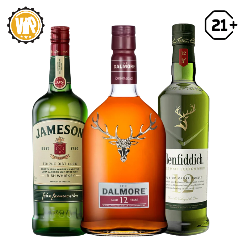 First Class Bundles - Jameson Irish Whiskey 700ml + Glenfiddich 12 YO Single Malt Scotch Whisky 700ml + Dalmore 12 YO Single Malt Scotch Whisky 700ml