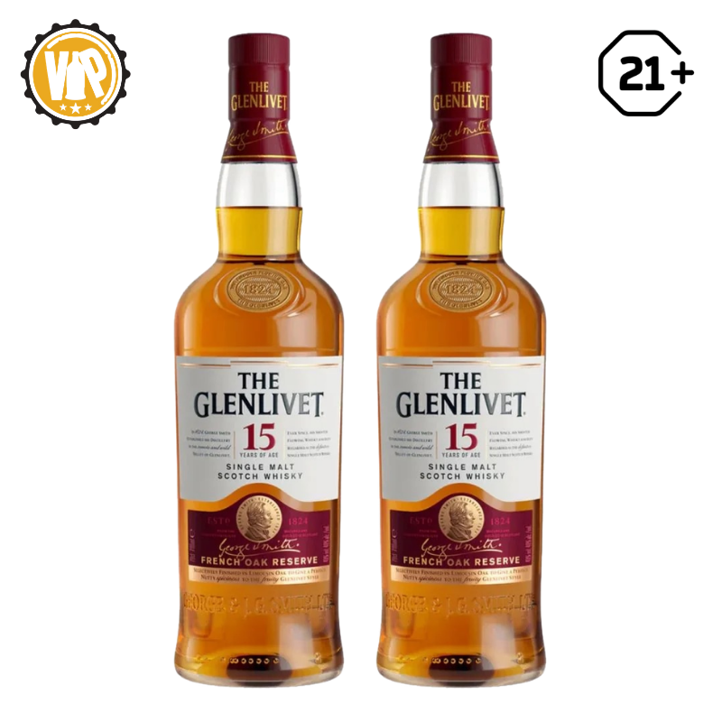 Twin The Glenlivet 15 YO Single Malt Scotch Whisky 700ml - 2 Bottles