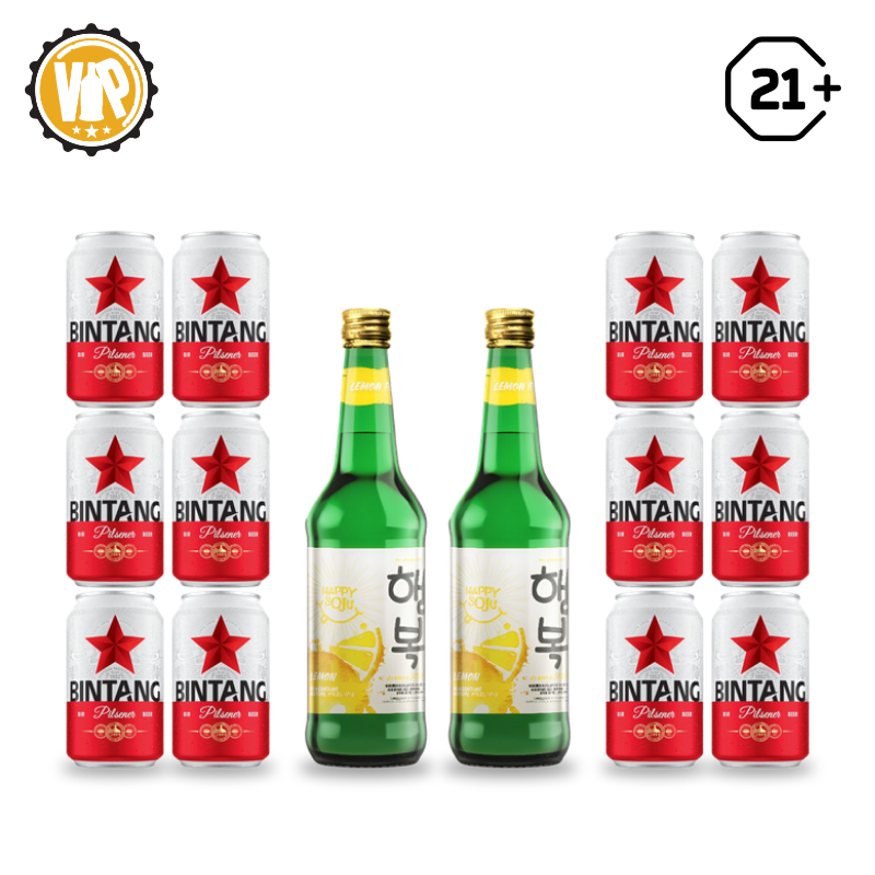 Payday Party Pack - 12 Bintang Can 320ml + 2 Happy Soju Lemon